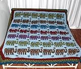 Classic Designer King Size Bedspread with Elephant Patch & Thread Work Cott ....