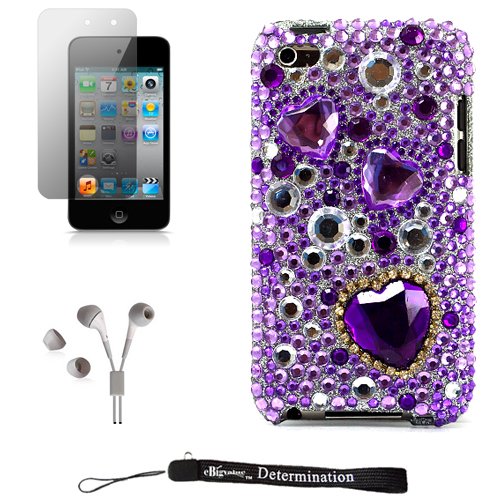 Purple Hearts Luxury Design Premium Crystal Shiny Rhinestone Carrying Cover.