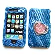 Apple iPhone 3G & 3GS Snap-on Protector Hard Case Rhinestone Cover "Silver Diamond Heart with Gem, Blue" Design