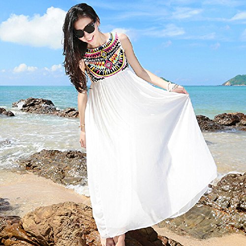 [Kapua] ボヘミアン 幾何学 柄 刺繍 切り替え マキシ ロング ワンピース レディース