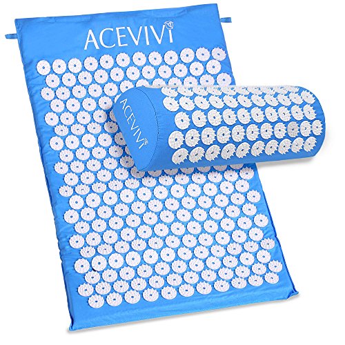 Great Deal! ACEVIVI Best Back and Neck Pain Relief – Acupressure Mat and Pillow Set – Relieves Stress, Back, Neck, and Sciatic Pain – Comes with a Vinyl Carry Bag for Storage and Travel