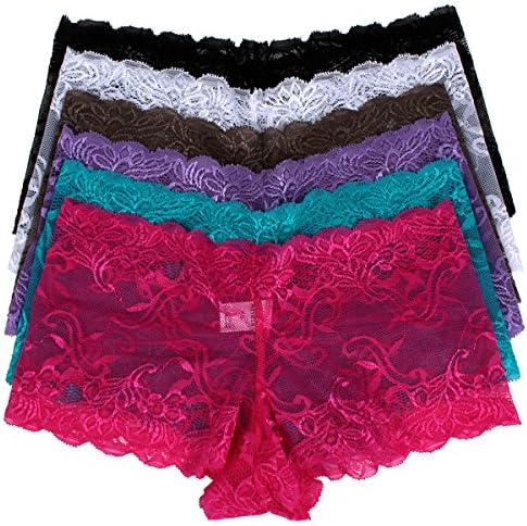 6 Pack Women's Assorted Lace Boyshort Cheeky Panties