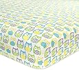 Carter's Cotton Fitted Crib Sheet, Owl/Grey/Yellow/Green/Blue