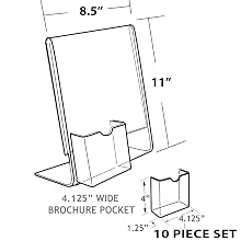 Azar 252055 8-1/2-Inch W by 11-Inch H L-Shaped Sign Holder with Attached Brochure Pocket, 10-Piece Set