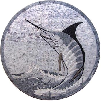 Sword Fish Medallion Shape Hand Made Mosaic Marble