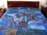 BLUE SARI MOTI INDIAN BEDDING KING BEDSPREAD TAPESTRY