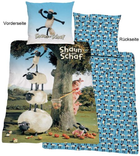 Global Labels G 69 600 SDS2 100 Shaun Das Schaf - Apfelbaum Wendebettw&auml;sche Renforc&eacute; 135 x 200 Bettbezug und 80 x 80 cm Kissenbezug