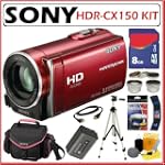 Sony HDR-CX150 16GB Flash Memory High Definition Handycam® Camcorder with 3MP Still Image Capture and 25x Optical Zoom featuring a 2.7-inch Widescreen LCD in Red + 8GB Deluxe Accessory Kit