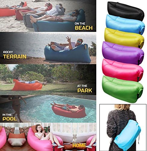 Inflatable Outdoor Air Sleep Sofa Couch Portable Furniture Sleeping Hangout Lounger Imitate Nylon External Internal PVC for Summer Camping Beach (Black)