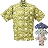 エメラルドアイランド　 かりゆしウェアメンズ　花額柄　ボタンダウン　LL　エンジ