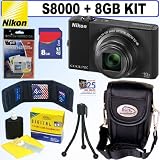 Nikon Coolpix S8000 14 MP Digital Camera (Black) + 8GB Accessory Kit