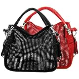 BENOITE Rhinestones Embellished Soft Leatherette Hobo Satchel Handbag Purse Convertible Shoulder Tote Bag