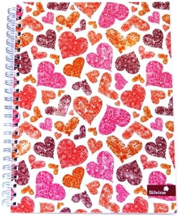 A5+ Wirebound Notebook - 80 Sheets = 160 Pages - "Flower Hearts" - Ruled - Size 8.3 X 6.2