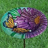 Monarch Floral Glass Birdbath with Stake