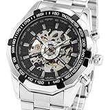 ESS Men's Black Bezel Skeleton Dial Stainless Steel Self-Wind Up Mechanical Automatic Watch WM257
