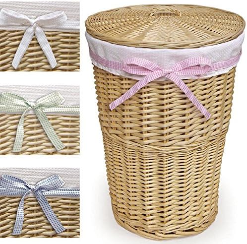 Natural ( Round ) Rattan Hamper with White Waffle Liner
