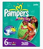 Pampers Baby Dry Diapers Sesame Street, Size 6 - 35+ lb(16+ kg), Jumbo Pack 42009 - 26 diapers / pack, 4packs