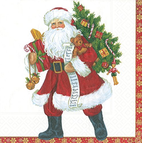 Entertaining with Caspari Lynn Haney Santa Cocktail Napkins, Red, Pack of 20