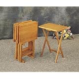 Set of 4 Solid Wood TV Dinner Tray Tables with Stand by visiondecor Furniture