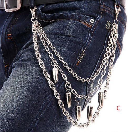 TANZK EMO Rock Trousers Wallet Key Chain Curb Punk Pants Skull Stud Bullet Jean Gothic (64 Long)