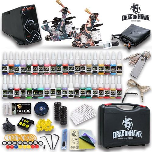 Complete Tattoo Kit 2 machine Gun 20 Color Inks Power Supply K-6