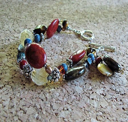 Click here to buy Sponge Coral, Bronzite, Citrine and Swarovski Crystal Bracelet.