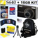 Nikon Coolpix S640 12.2MP Digital Camera (Calm Black) + 16GB Accessory Kit