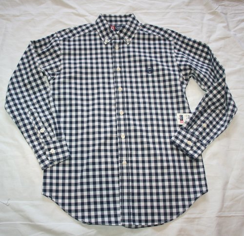 Chaps Boys Long Sleeve Button Down Dress Shirt - Navy/Check