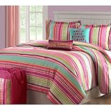 On Your Own Stipple Stripe 6 Piece Comforter Set - Pink - Full/Queen