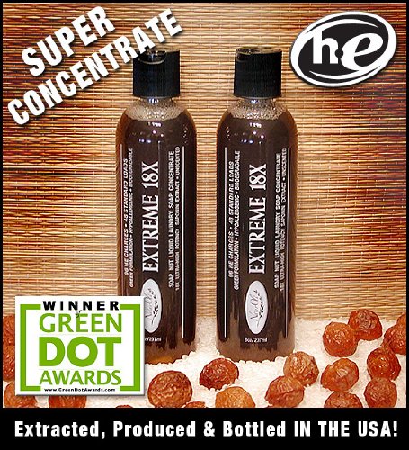 NaturOli EXTREME 18X - 96 LOADS per Bottle! - Soap Nuts Natural Liquid Laundry Detergent SUPER-CONCENTRATED EXTRACT (Why ship water?) For HE or Standard Washers. Produced & Bottled in the USA. Green Dot Award Winning! - (2 Pack)