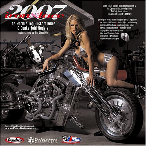 Iron & Lace Kitten Andra Cobb and a trademark old school custom Motorcycle and Centerfold Model Calendar