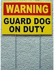 Lawn & Patio: 1 Pc Perfect Popular Warning Guard Dog on Duty Yard Signs Protection Lawn Declare Plastic Message Size 8" x 12" Yellow with Stake - Thailand