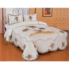10pc King Size Ivory Palm Tree Print Bed in a Bag Comforter Set w/ Curtain