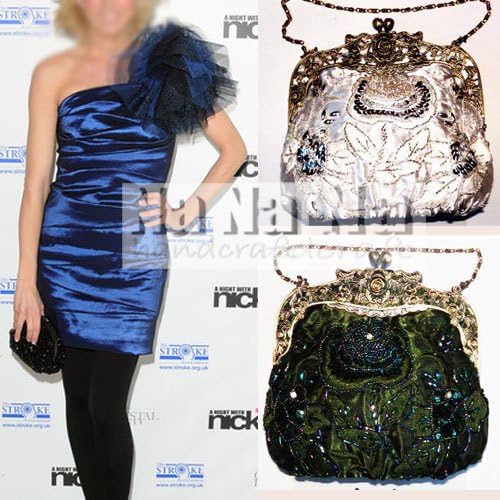 MZZ BEA005 Beaded Bridal Satin Handbag Fashion evening Purse Wedding Prom Clutch W Chain