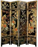 Finest Oriental D&eacute;cor - 6ft. Four Panel Four Seasons Ming Black Lacquer Floor Screen