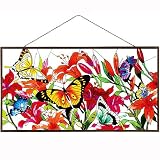 Butterflies/Lilies Metal-Frames Stained Glass Art Panel 19.5 W X 10.5 H Joan Baker Designs APM208