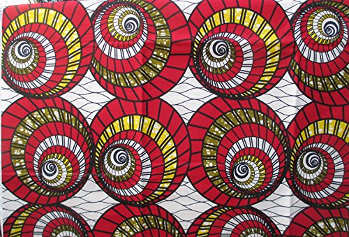 African Print- Ankara Fabric Clothing Designs - Material For Fashion, Dresses, Top, Skirt, Jewelry, Shoes, Bags, Head Wraps, Dashiki Shirt -Styles With Patterns Of Prints. Lifetime Guaranteed. Red Spiral-6 Yards