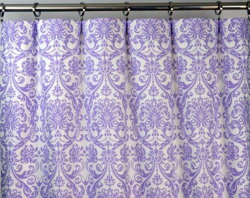 Lavender Purple and White Damask Drape, One Rod Pocket Curtain Panel 108 inches long x 50 inches wide