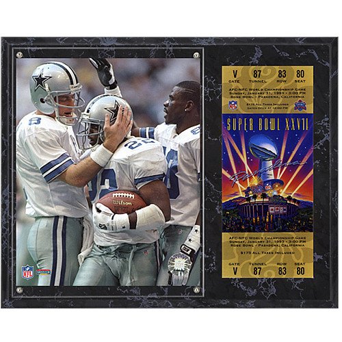 Mounted Memories Dallas Cowboys Super Bowl XXVII T.Aikman/M.Irvin/E.Smith Plaque with Replica Ticket