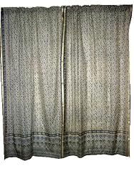 2 Cream Black Floral Print Poly Silk Sari Drapes Curtains Panels Window Treatment Rod Pocket 86"