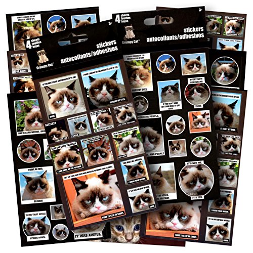 Grumpy Cat Stickers - 8 Sticker Sheets, Humorous Grumpy Cat Quotes Great for Crafting, Scrapbooking, Decorating and Snarking - Includes 1 Separately Licensed Cat Bookmark