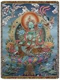 Green Tara Buddhist Tapestry Throw Blanket / Wall Hanging