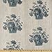 44'' Wide Bower Beauties Floral Basket Stripe Blue/Cream Fabric By The Yard