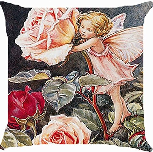 LCArtStore fairy angel rose flower garden 18x18 Inch Cotton Linen Decorative Pillow Case Throw Pillow.