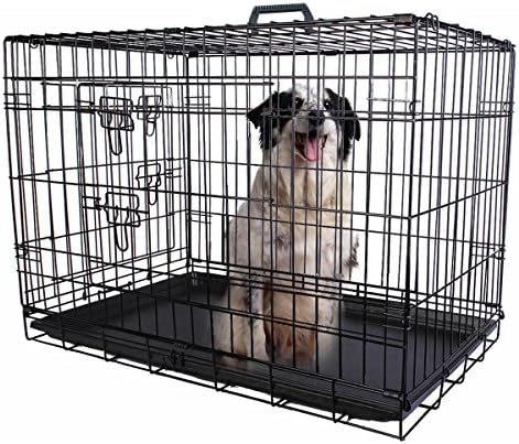 2 Doors Wire Folding Pet Crate Dog Cat Cage Suitcase Kennel Playpen w/ Tray (36")