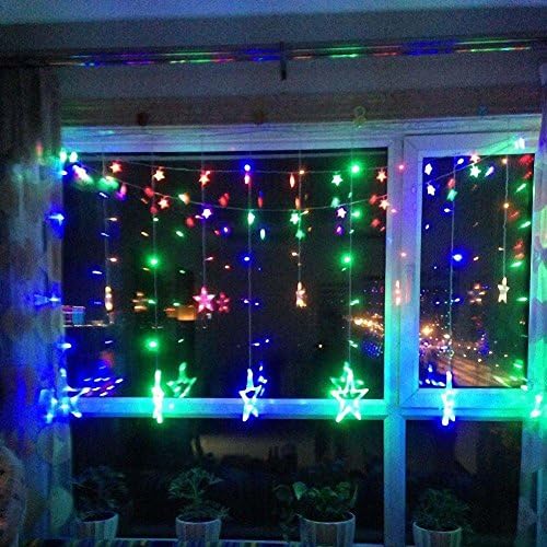 Ambermars 138 LED 8.2ft Star Window Curtain Icicle String Lights(6 Small 6 Big), Power Operated Ac 110v for Outdoor, Holiday, Birthday Party, Christmas Ornaments Decorations, Waterproof(multi-color)