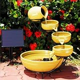 Cascading Ceramic Solar Powered Fountain - Mustard