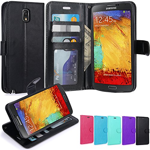 Note 3 Case, LK Galaxy Note 3 Wallet Case, Luxury PU Leather Case Flip Cover with Card Slots & Stand For Samsung Galaxy Note 3, BLACK