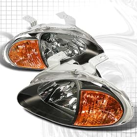93 94 95 96 97 Honda Del Sol Euro Headlights with Amber Corner Lights - Black (Pair)
