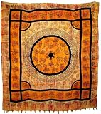 Produkt-Bild: Tagesdecke &Uuml;berwurf Baumwolle orangefarbig schwarze Elefanten Design 240 x 210 cm
